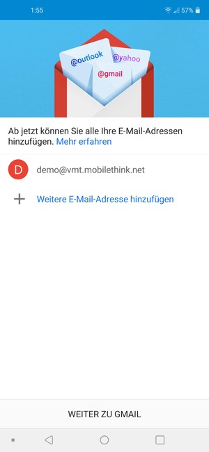 Wählen Sie WEITER ZU GMAIL
