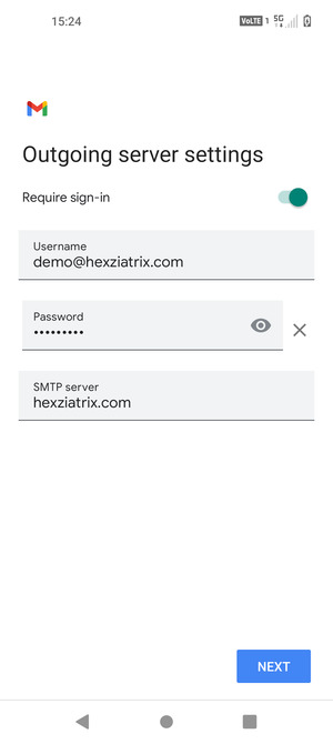 Enter  Outgoing server address and select NEXT