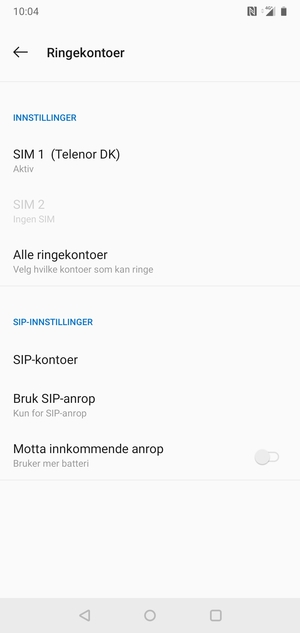 Velg SIM 1 eller SIM 2