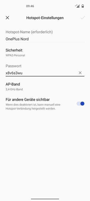 Geben Sie eine WLAN-Hotspot-Passwort mit mindestens 8 Zeichen ein und wählen Sie OK