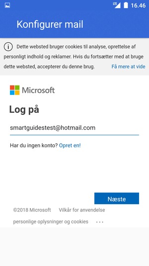 Indtast din e-mailadresse og vælg Næste