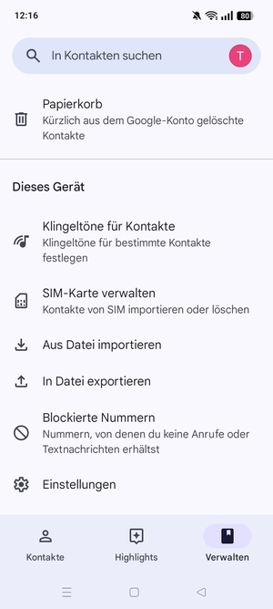 Scrollen Sie und wählen Sie SIM-Karte verwalten