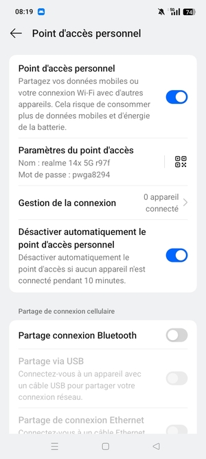 Votre téléphone est maintenant configuré pour être utilisé comme modem