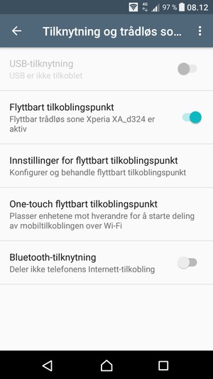 Telefonen din er konfigurert for bruk som et modem