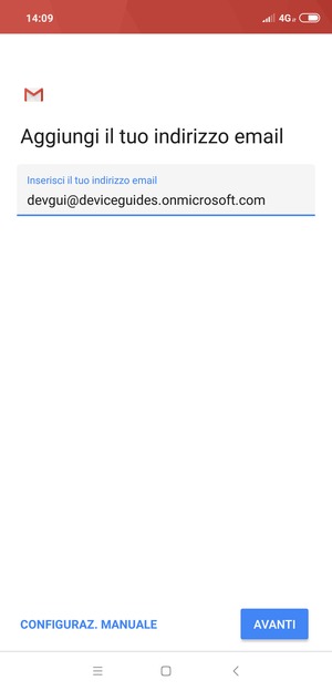 Inserisci il tuo indirizzo email e seleziona CONFIGURAZ. MANUALE