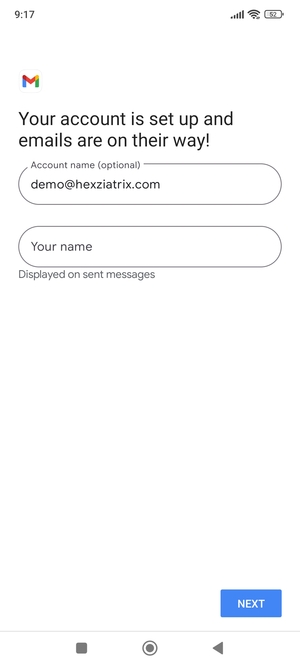 Give your account a name and enter your name. Select NEXT