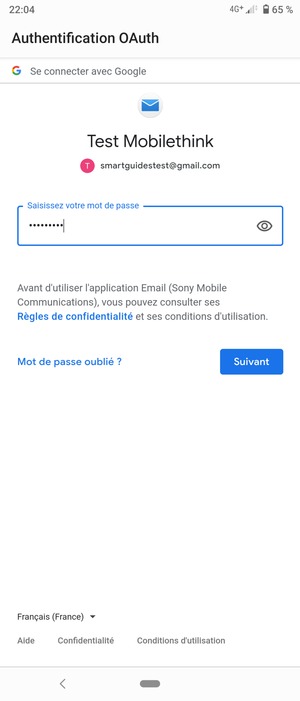 Saisissez votre mot de passe Gmail et sélectionnez Suivant