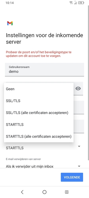 Selecteer Geen en VOLGENDE