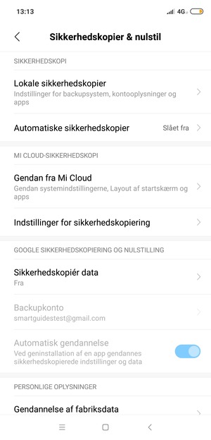 Vælg Sikkerhedskopiér data