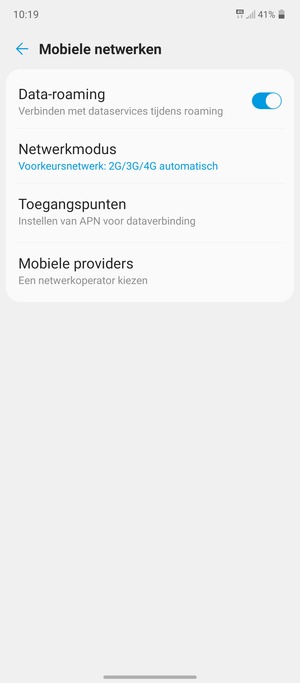 Schakel Data-roaming in of uit