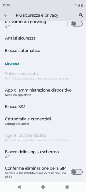 Scorri e seleziona Blocco SIM