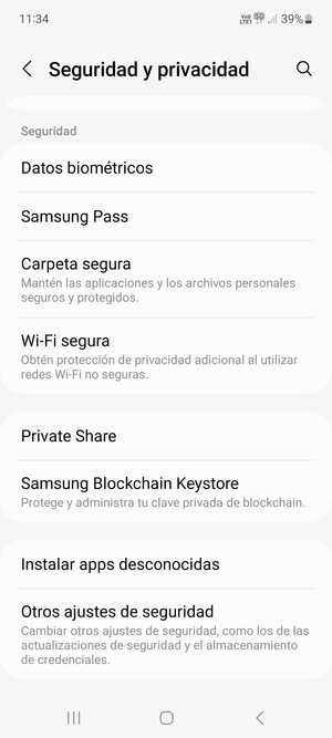 Desplácese y seleccione Otros ajustes de seguridad