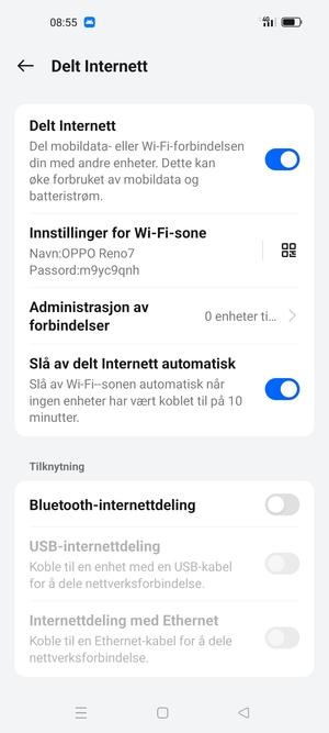 Telefonen din er konfigurert for bruk som et modem