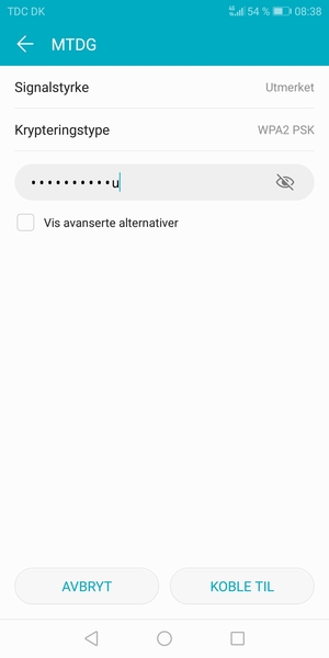Skriv inn Wi-Fi-passord og velg KOBLE TIL