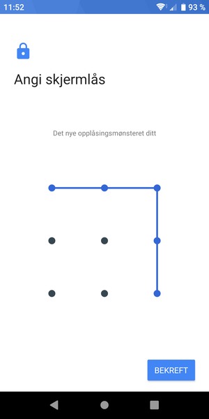 Tegn opplåsingsmønsteret igjen og velg BEKREFT