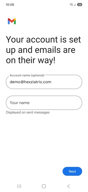 Give your account a name and enter your name. Select Next