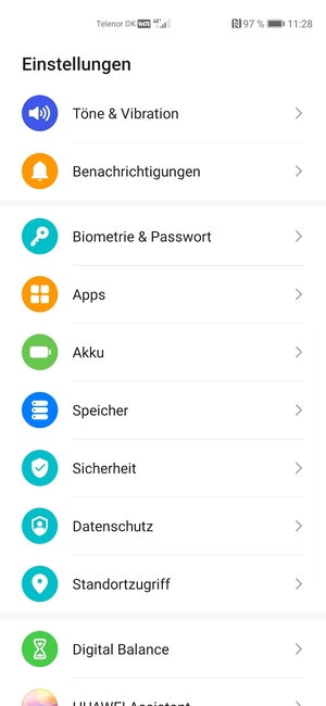 Scrollen Sie und wählen Sie Akku