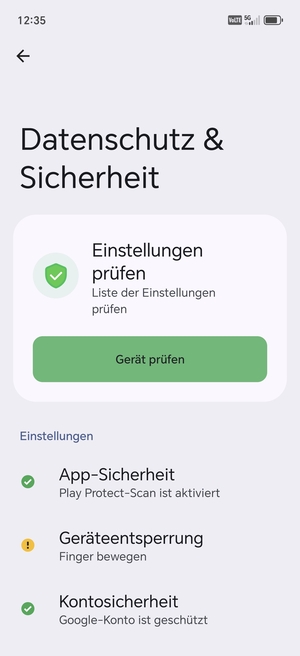 Um Ihre Bildschirmsperre zu aktivieren, gehen Sie zum Sicherheit & Datenschutz Menü und wählen Sie  Geräteentsperrung