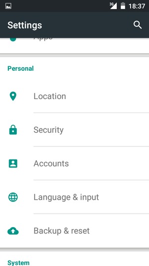 Scroll to and select Security