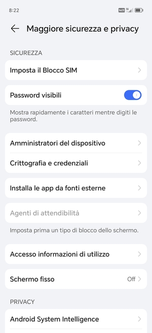 Seleziona Imposta il Blocco SIM