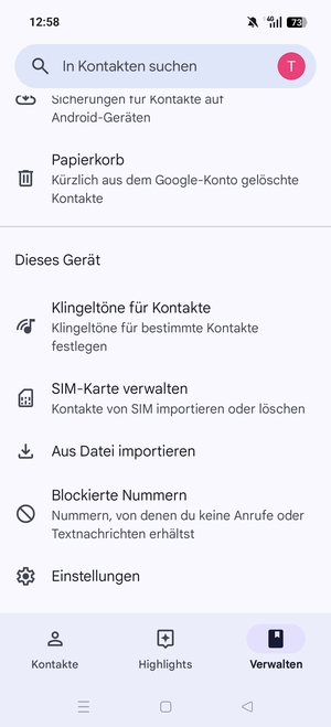 Scrollen Sie und wählen Sie SIM-Karte verwalten