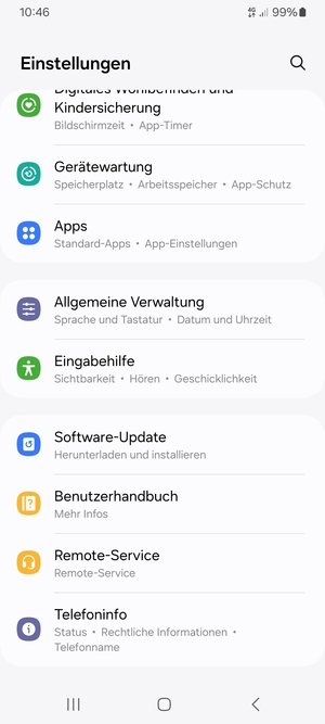 Scrollen Sie und wählen Sie Software-Update