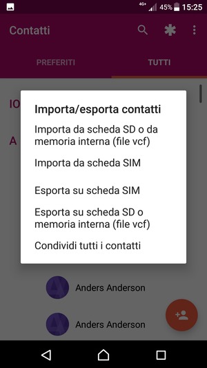 Seleziona Importa da scheda SIM