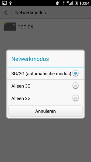 Selecteer Alleen 2G / Alleen GSM om 2G in te schakelen