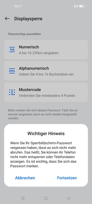 Wählen Sie Fortsetzen