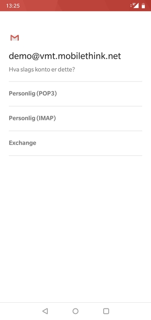 Velg Personlig (POP3) eller Personlig (IMAP)