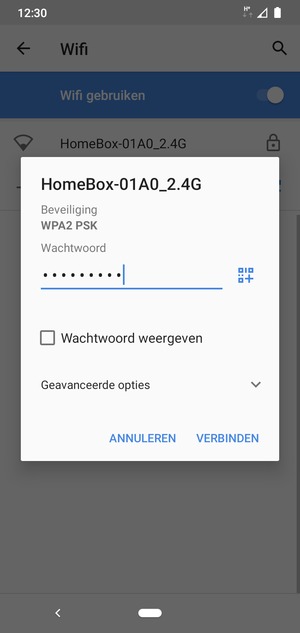 Voer het Wifi-wachtwoord in en selecteer VERBINDEN