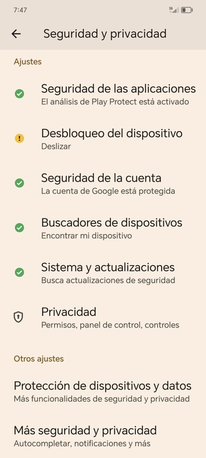 Desplácese y seleccione Más seguridad y privacidad