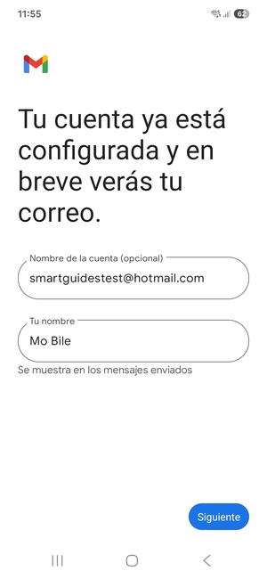 Déle a su cuenta un nombre y escriba su nombre. Seleccione Siguiente