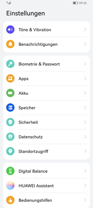 Scrollen Sie und wählen Sie Sicherheit