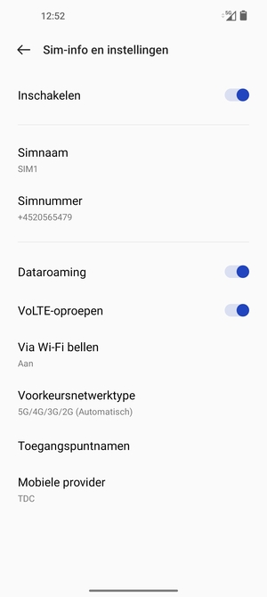 Schakel Dataroaming in of uit