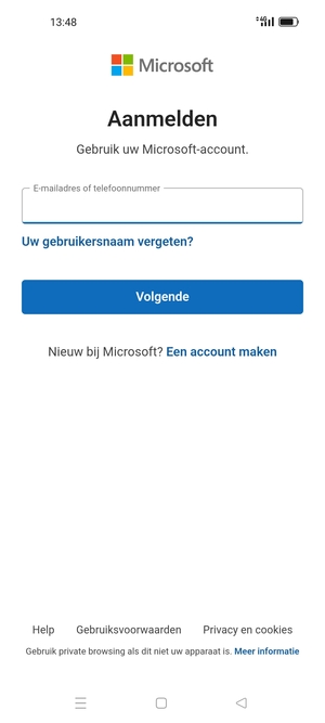 Voer uw e-mailadres in en selecteer Volgende