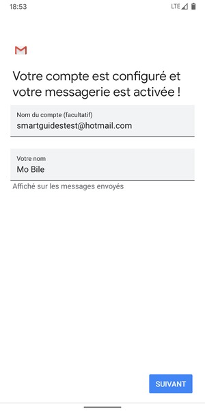 Donnez un nom à votre compte et saisissez votre nom. Sélectionnez SUIVANT