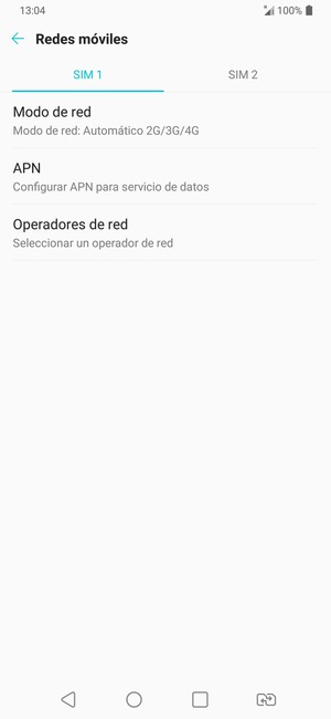 Seleccione SIM 1 o SIM 2 y seleccione APN