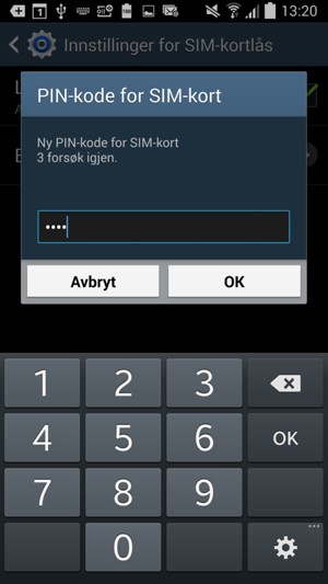 Skriv inn Ny PIN-kode for SIM-kort og velg OK