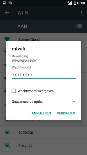 Voer het WiFi-wachtwoord in en selecteer VERBINDEN