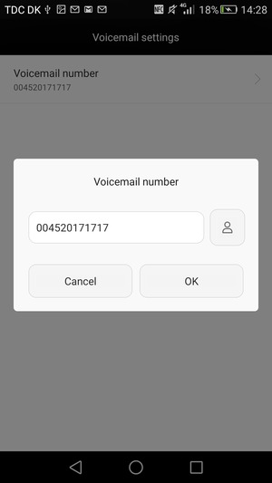 Enter the Voicemail number and select OK