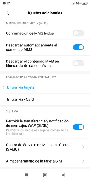 Seleccione Centro de Servicio de Mensajes Cortos (SMSC)