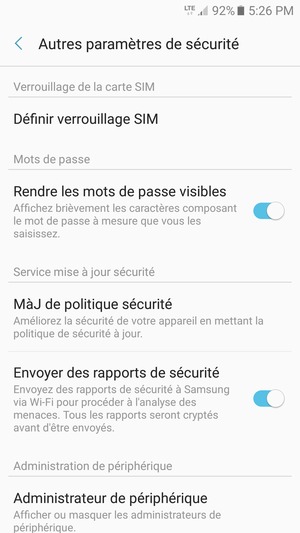 Sélectionnez Définir verrouillage SIM