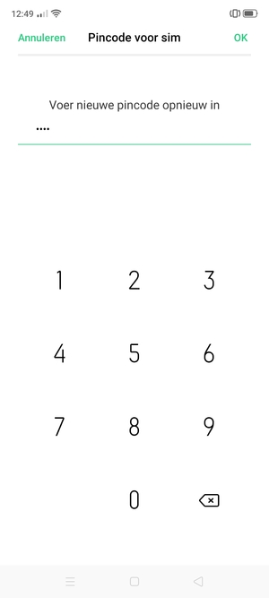 Bevestig uw nieuwe pincode voor sim en selecteer OK