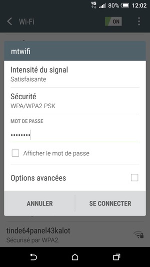 Saisissez le mot de passe du Wi-Fi et sélectionnez SE CONNECTER