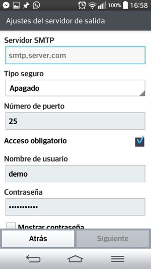 Introduzca la dirección de servidor de salida