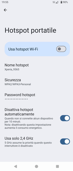 Seleziona Password hotspot