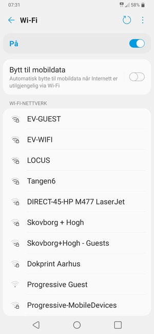 Velg det trådløse nettverket du vil koble til