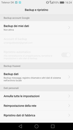 Seleziona Backup dei miei dati