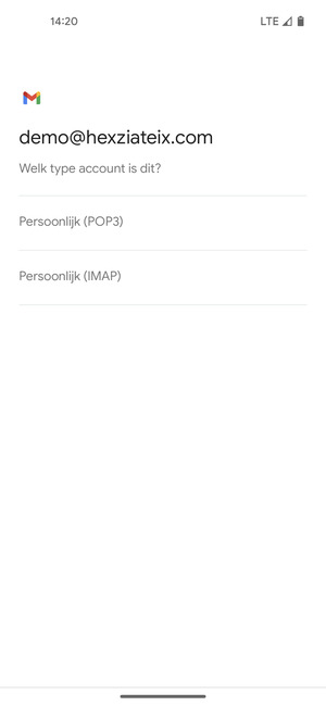 Selecteer Persoonlijk (POP3) of Persoonlijk (IMAP)